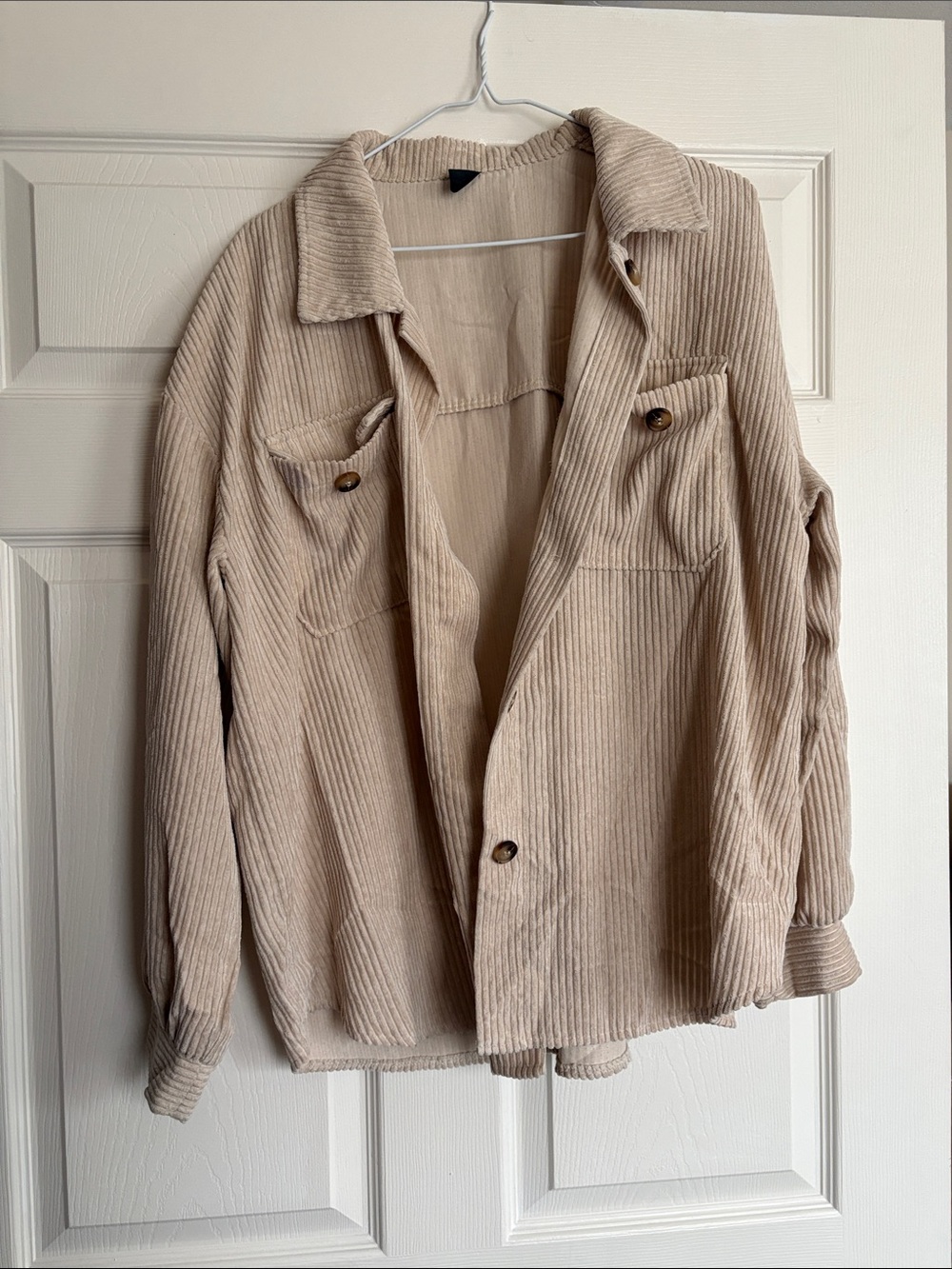 Beige Corduroy Shacket with Button Pockets